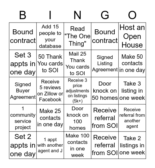 Derek Maples / Keller Williams Team Bingo Card