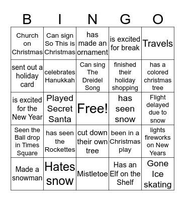Holiday Bingo Card