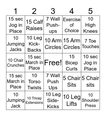 Fitness Bingo Card