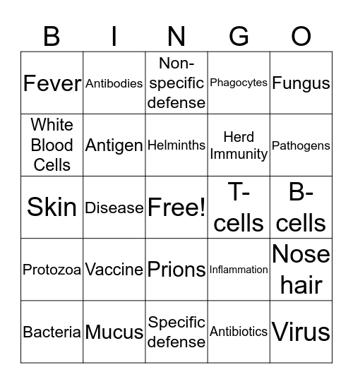 Immune System  Bingo Card