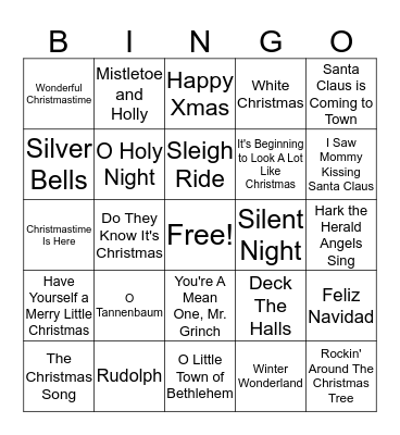 CHRISTMAS SONG BINGO Card
