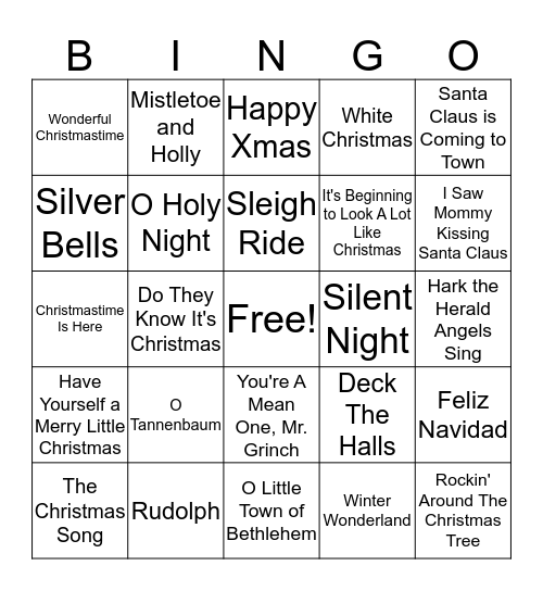 CHRISTMAS SONG BINGO Card