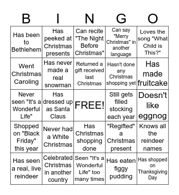 "Find Out Who" Christmas Bingo Card