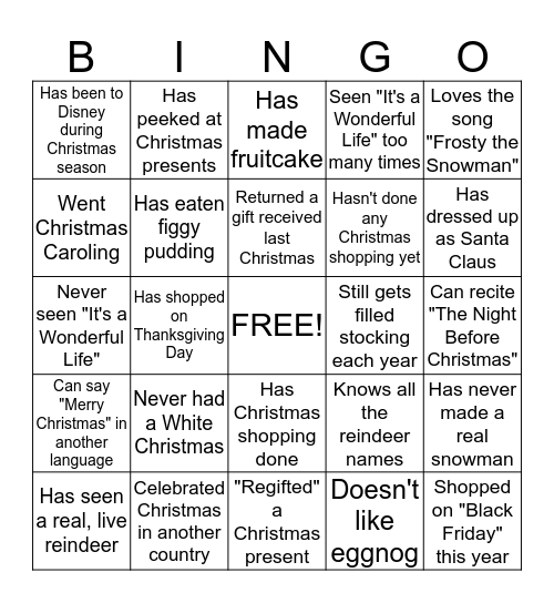 "Find Out Who" Christmas Bingo Card