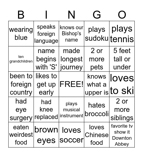 Know Your Neighbor Bingo Card