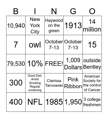 Boobie Bingo Card