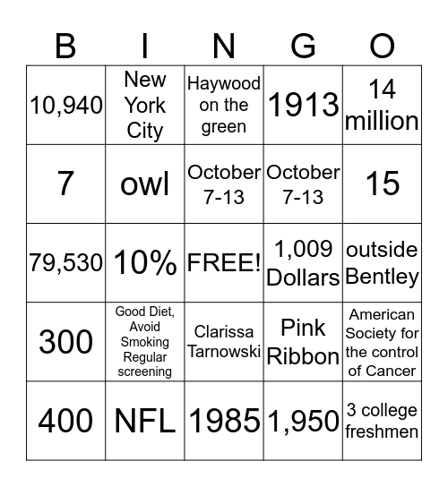 Boobie Bingo Card