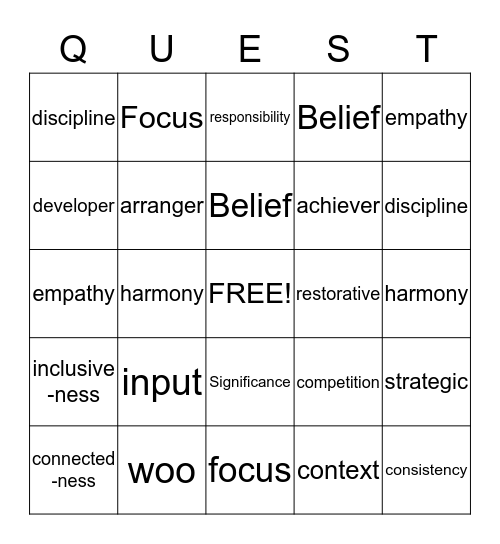 Strengths Bingo Card