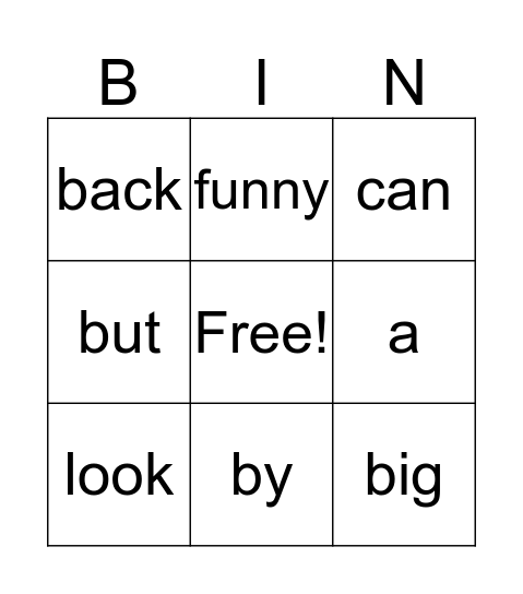 Sight Words Bingo Card