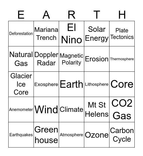 Earth Science Bingo!  Bingo Card