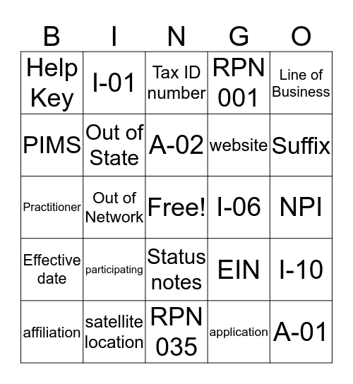 Untitled Bingo Card
