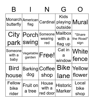 Kiddo Bike Commute Bingo Card