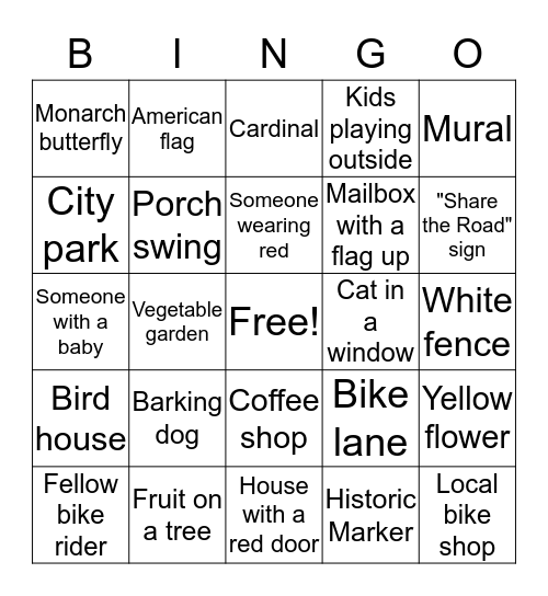 Kiddo Bike Commute Bingo Card
