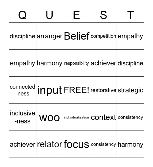 Strengths Bingo Card