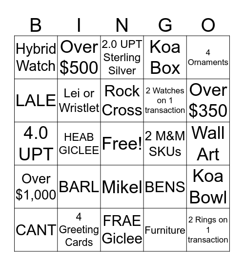 KGS Bingo Card