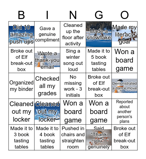 Winter Break Bingo Card