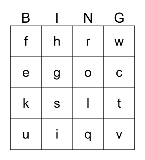 Alphabet Bingo Card