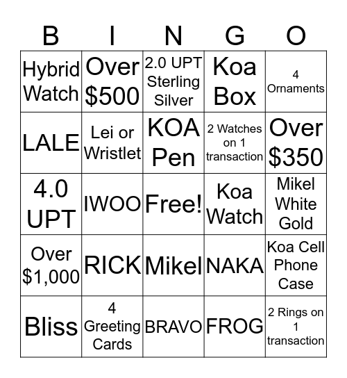 WPR Bingo Card