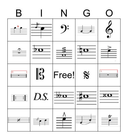 Music Symbol Bingo Card