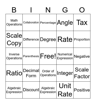 Essential Math Words Bingo Card