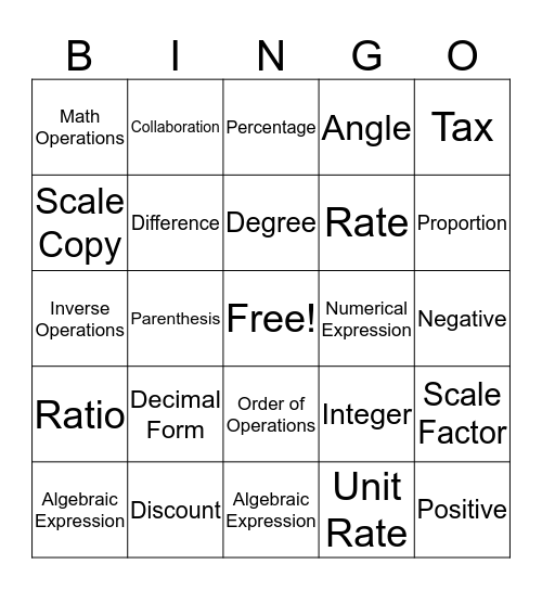Essential Math Words Bingo Card