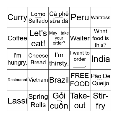 Food Bingo Card