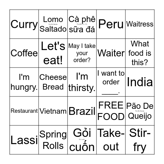 Food Bingo Card