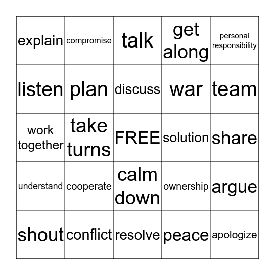 Conflict Resolution Bingo Card