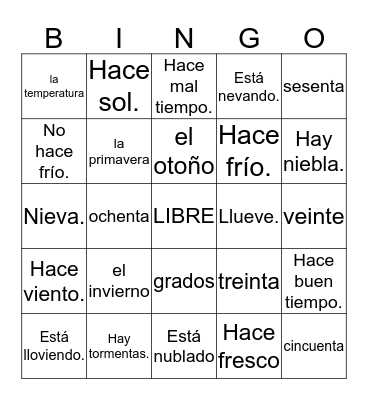 El Tiempo Bingo Card