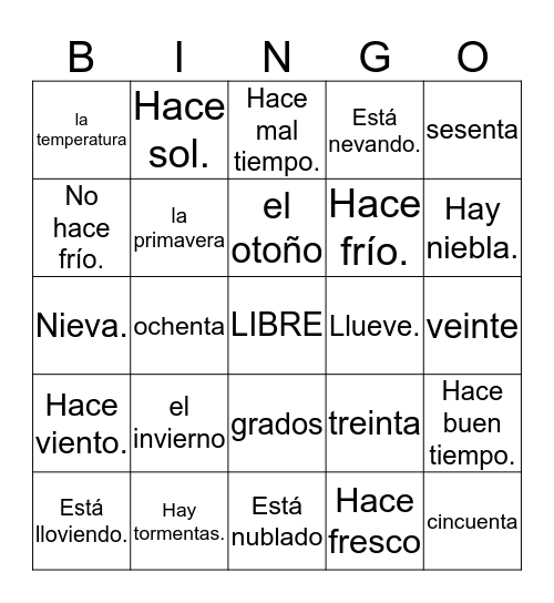 El Tiempo Bingo Card