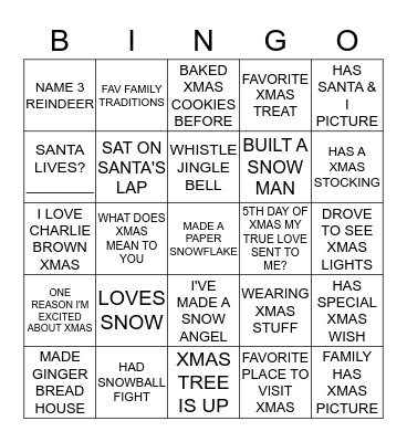 CHRISTMAS  Bingo Card