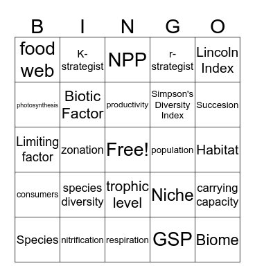 Topic 2 Vocabulary Bingo Card