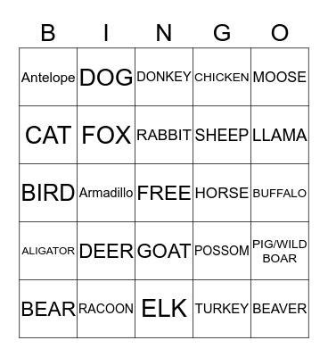 Animal Claim Bingo Card