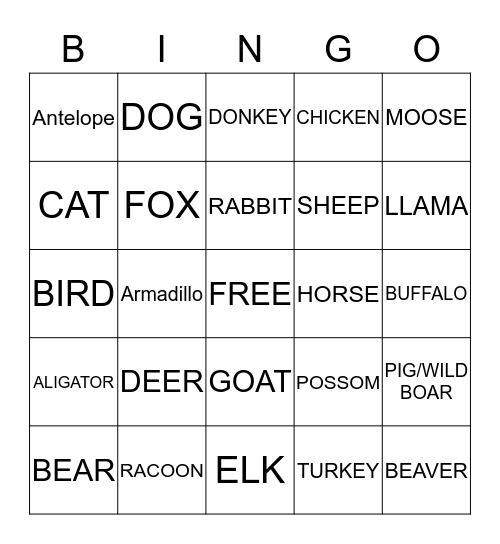 Animal Claim Bingo Card