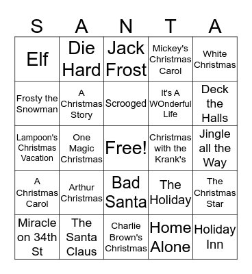 Christmas Movie Bingo Card