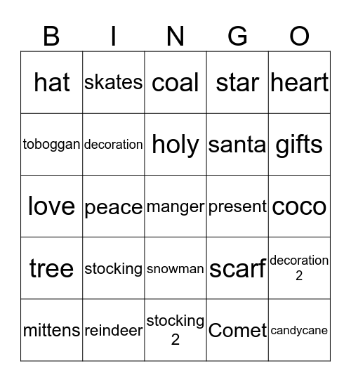 MERRY CHRISTMAS Bingo Card
