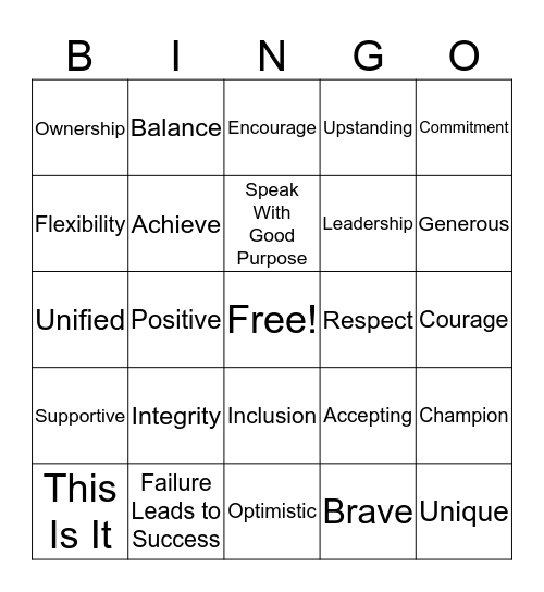 Respect Week Bingo Card