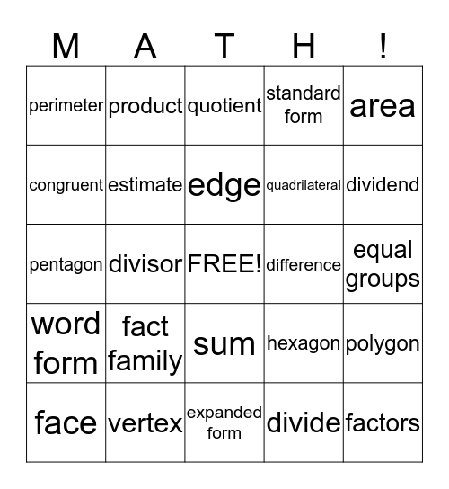 Marvelous Math Mania Bingo Card