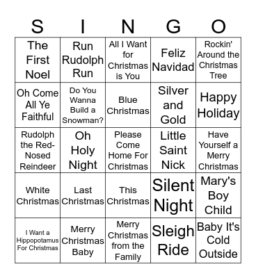 Christmas Singo Bingo Card