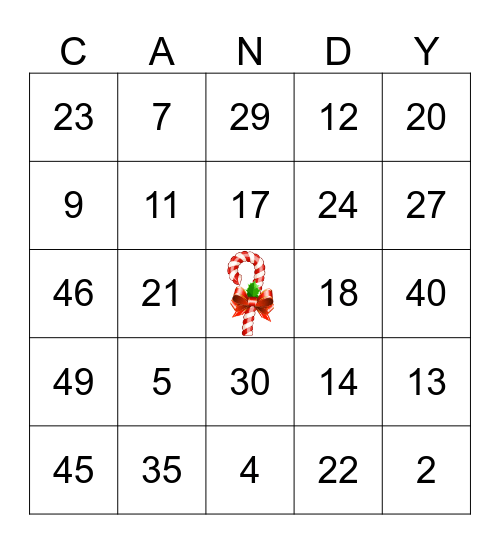 Candy Cane Bingo Card