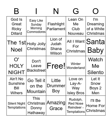 UBC CHRISTMAS MUSIC BINGO	 Bingo Card