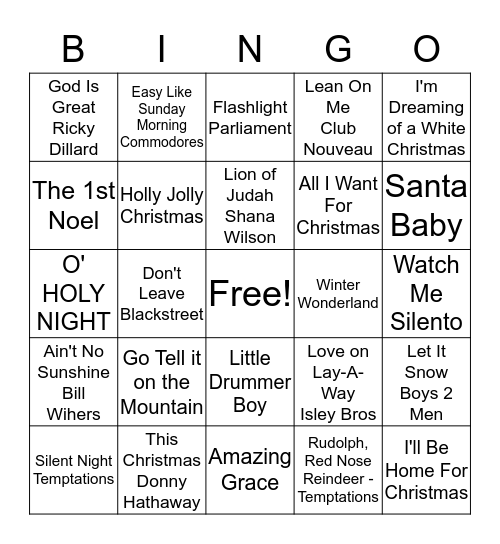 UBC CHRISTMAS MUSIC BINGO	 Bingo Card