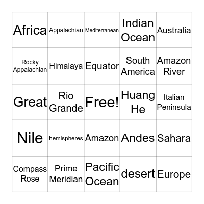 Geography Review  Bingo Card