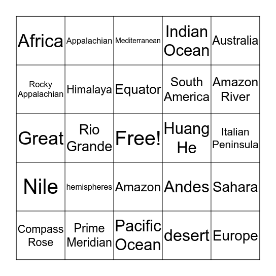 Geography Review  Bingo Card