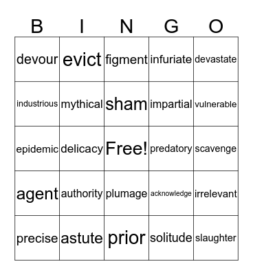 Vocabulary  Bingo Card