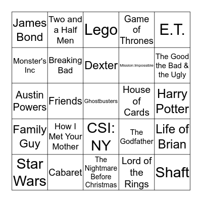 Musikbanko: Film og TV Bingo Card