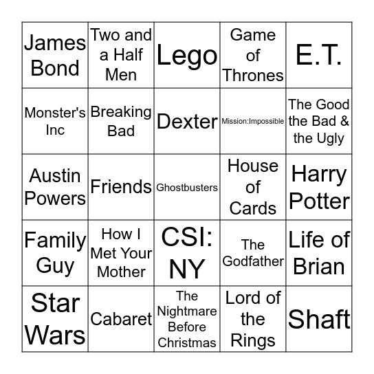 Musikbanko: Film og TV Bingo Card