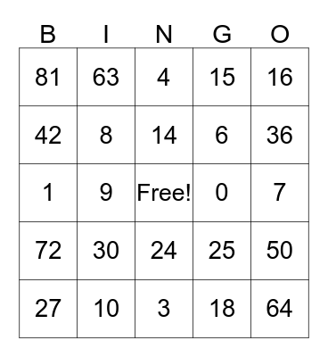 Multiplication Bingo Card
