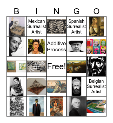 Printmaking and Surrealism Bingo Card