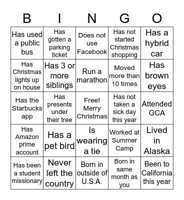 Conference Christmas Bingo Card